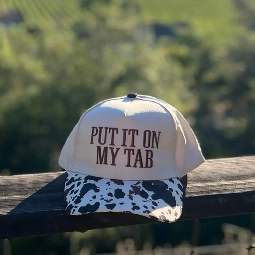 Put It On My Tab Embroidered Cow Print Trucker Hat Mesh Snapback Adjustable